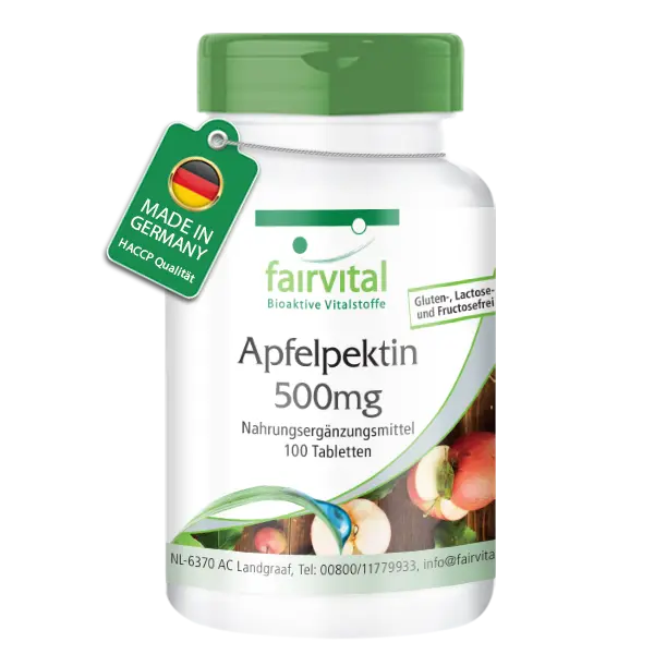 Apfelpektin 500mg - 100 Tabletten - mit Vitamin C; Calcium - für Knochen; Immunsystem uvm. - Vegan | Fairvital